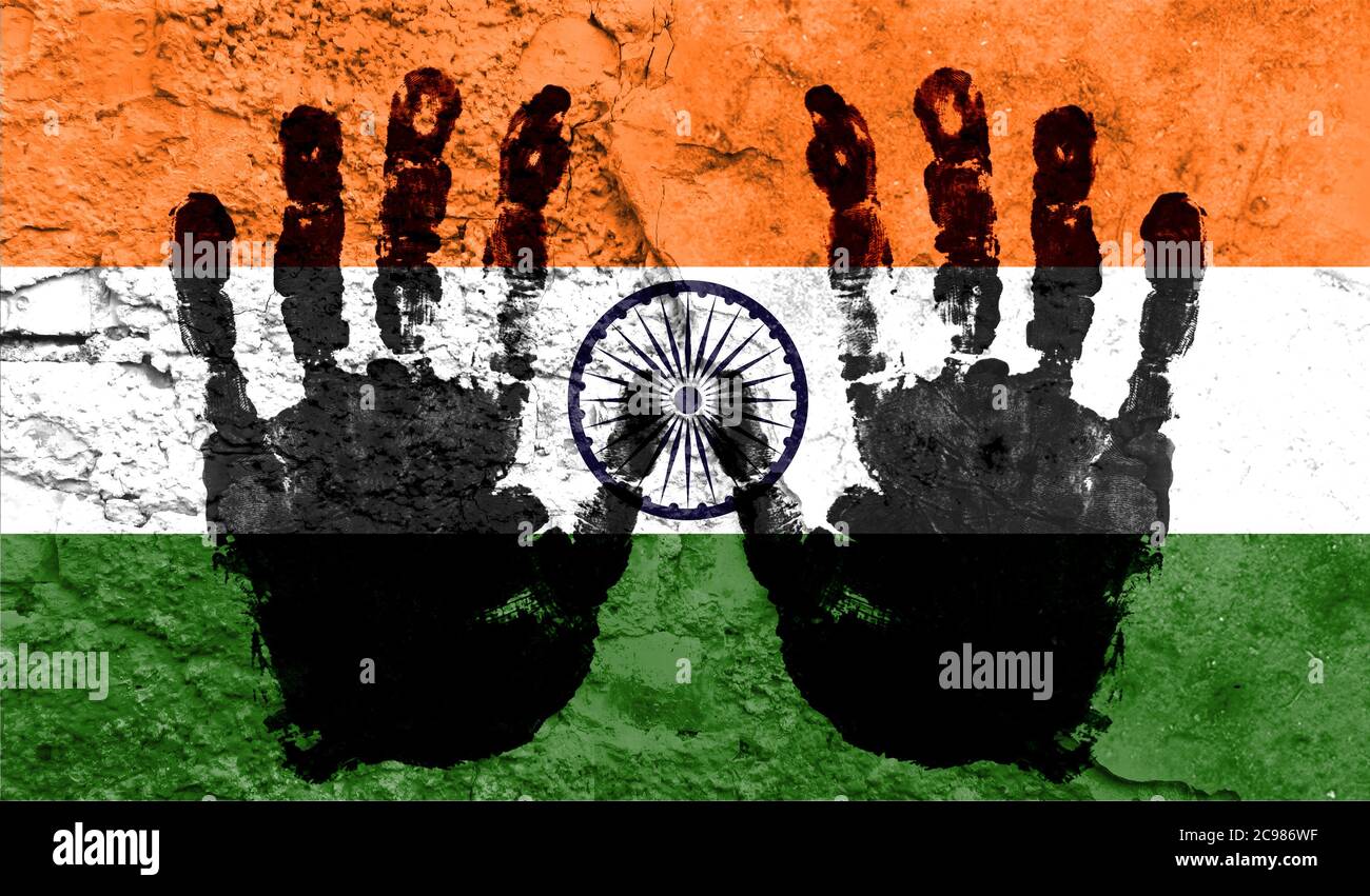 Handprints on the background of the flag of India. Freedom of choice, corruption, and detention concept Stock Photo - Alamy Handprints on the background of the flag of India. Freedom of choice, corruption, and detention concept Stock Photo - Alamy