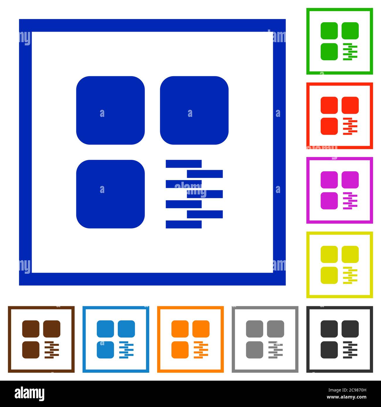 Zip component flat color icons in square frames on white background Stock Vector