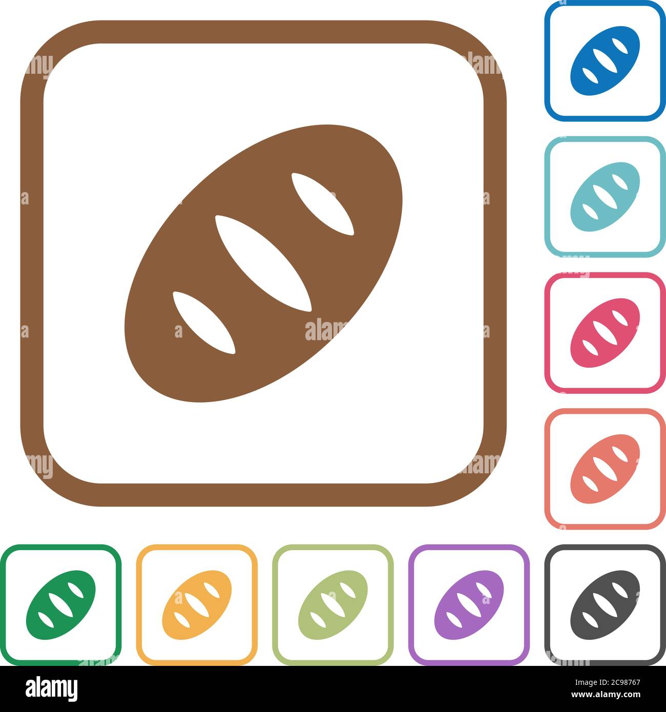 Bread simple icons in color rounded square frames on white background Stock Vector