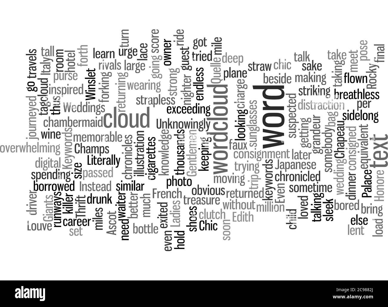 Word Cloud Summary of Chapeau NoirCheap Chic Travels Article Stock Photo -  Alamy