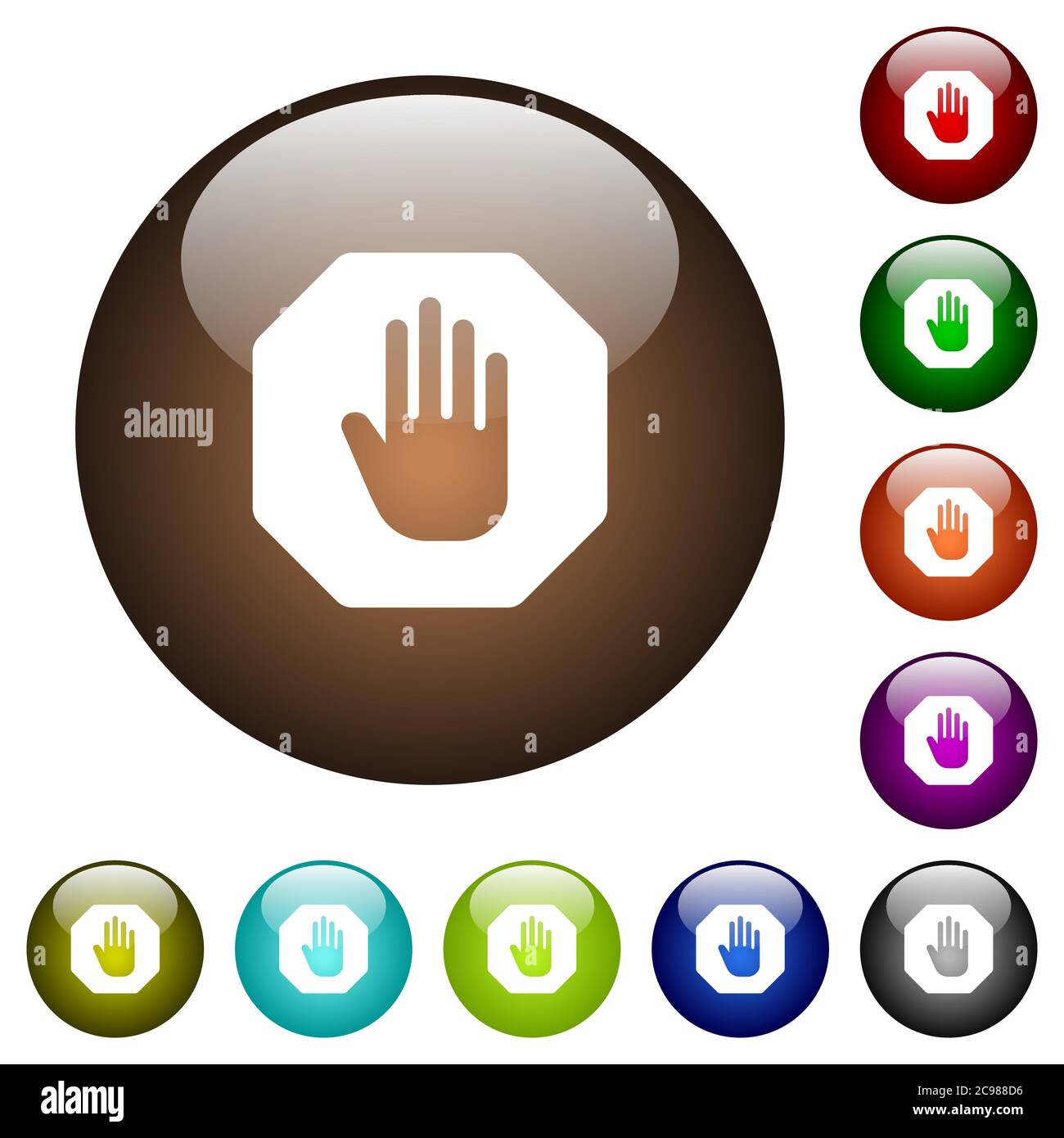 Octagon shaped stop sign white icons on round color glass buttons Stock ...