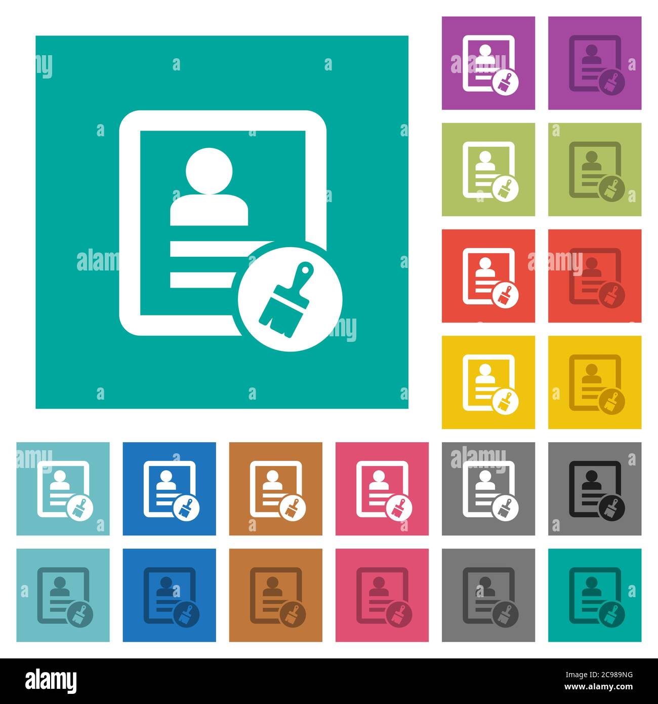 Paste contact multi colored flat icons on plain square backgrounds. Included white and darker icon variations for hover or active effects. Stock Vector