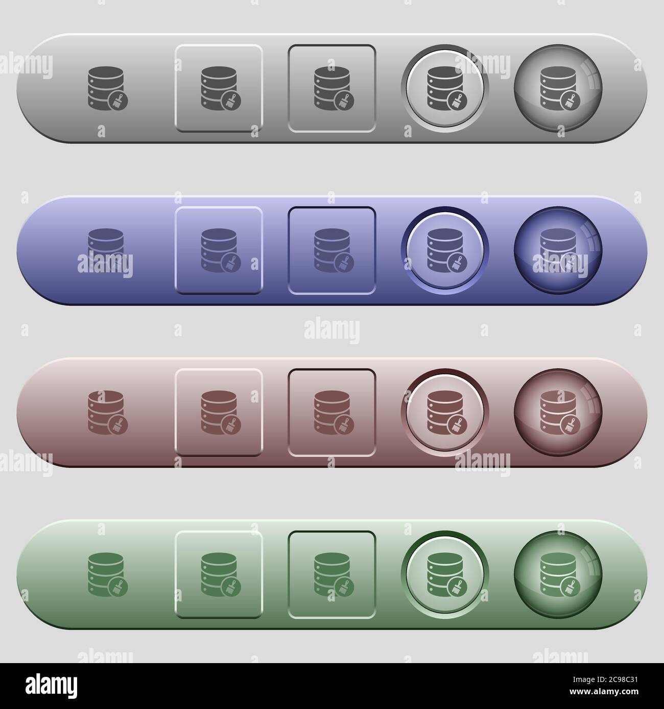 Database paste data icons on rounded horizontal menu bars in different colors and button styles Stock Vector