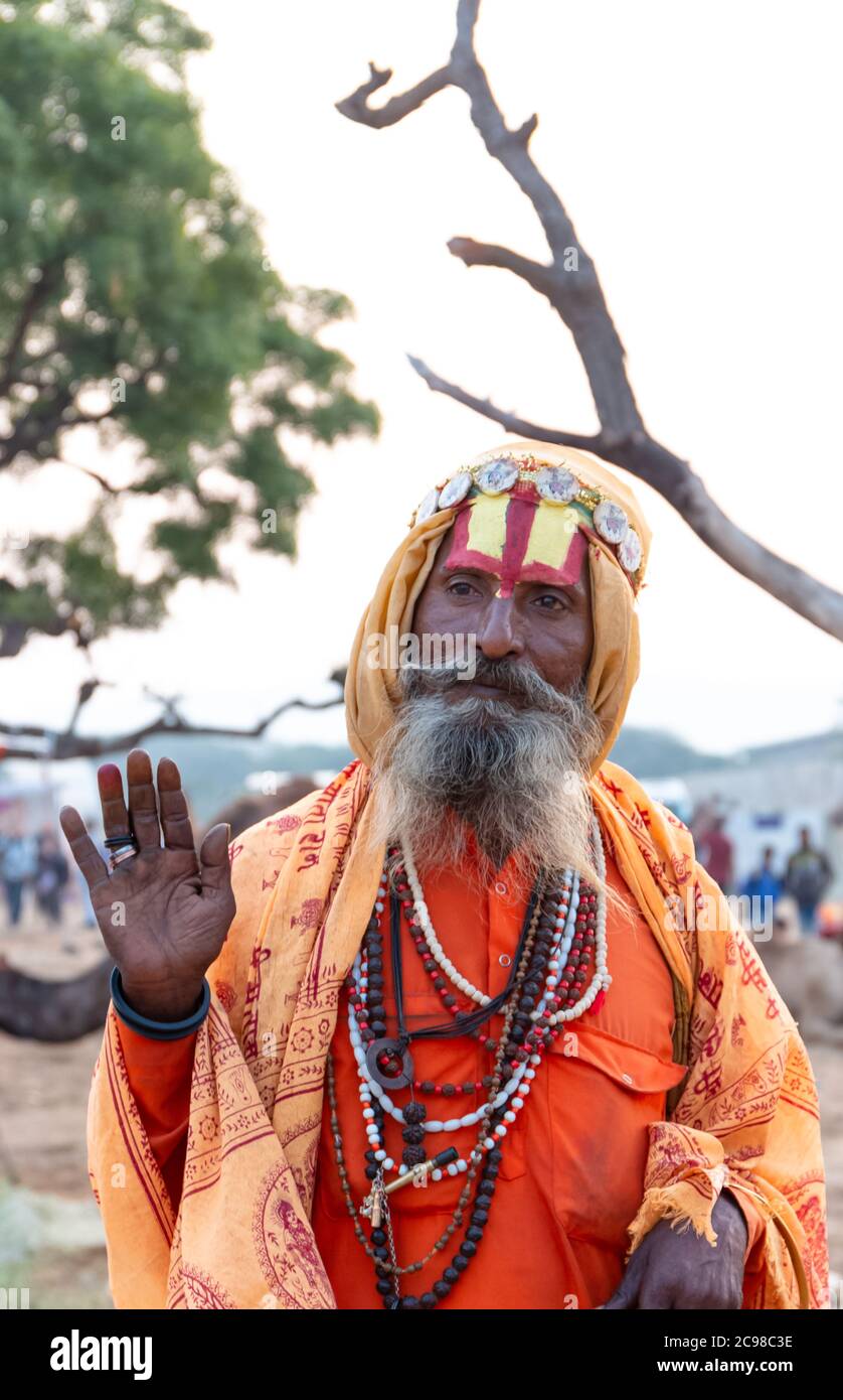 Portrait of an Indian Sadhu Baba (Monk) in traditional Saffron clothes