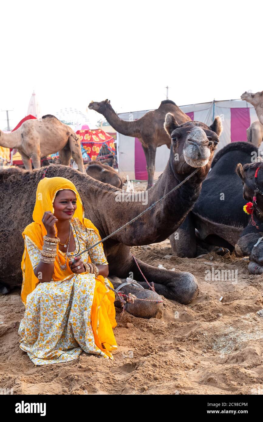 PUSHKAR, RAJASTHAN / INDIA - NOVEMBER 2019 : A Young Indian Woman In ...