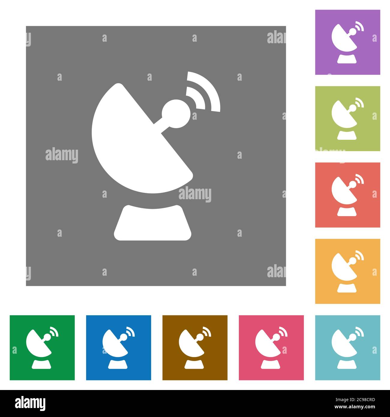 Satellite dish flat icons on simple color square backgrounds Stock Vector