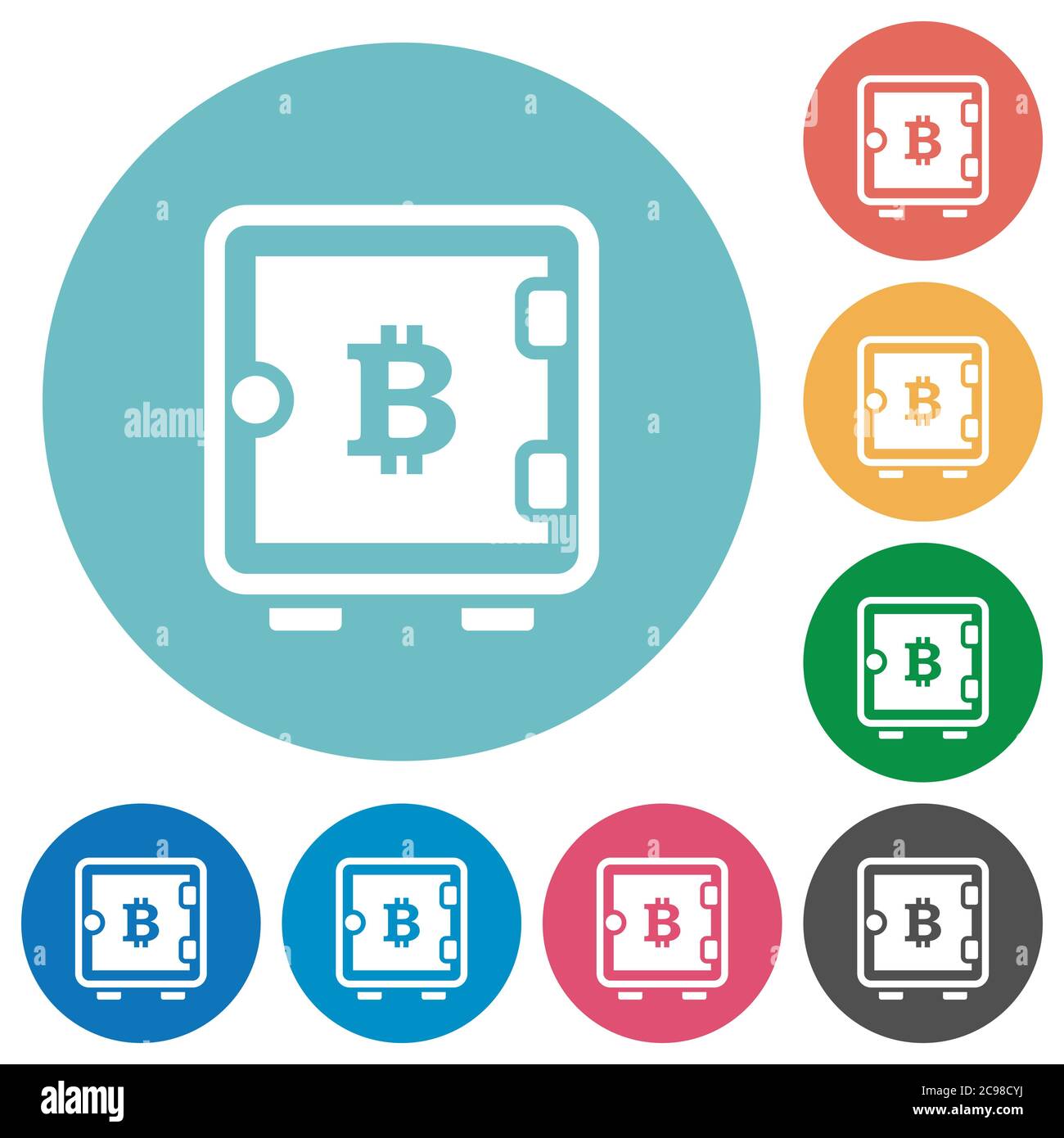 Bitcoin strong box flat white icons on round color backgrounds Stock ...