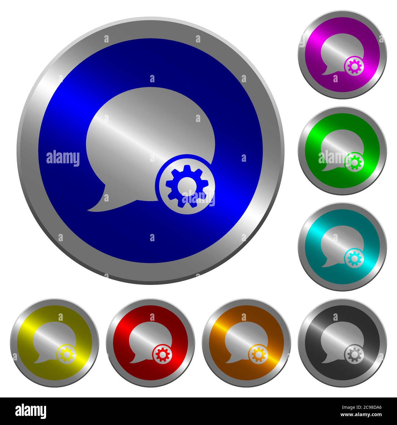 Blog comment settings icons on round luminous coin-like color steel ...