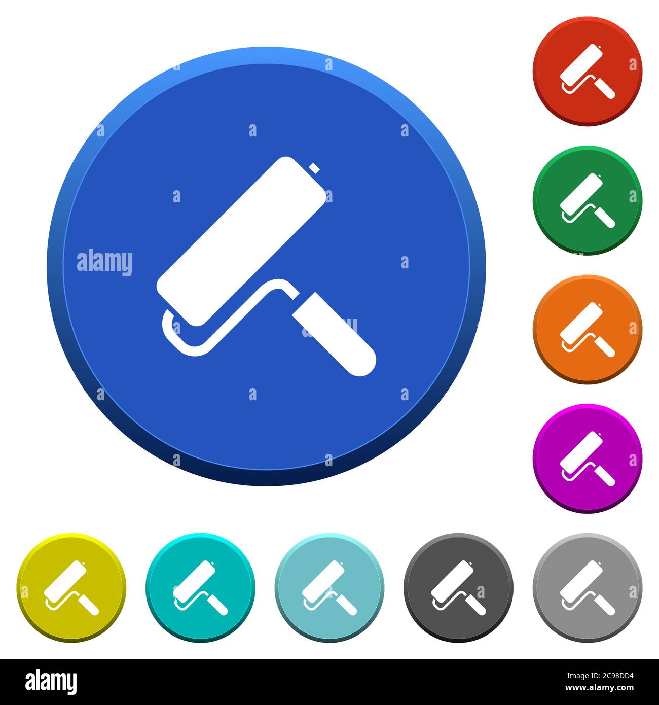 Paint roller round color beveled buttons with smooth surfaces and flat ...