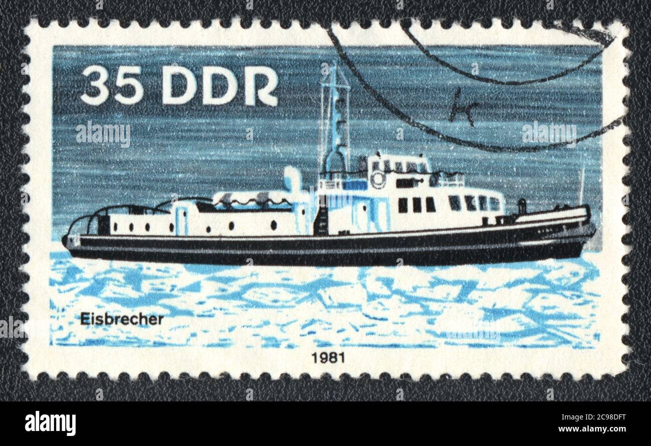 Postage stamp. Boat Ice Breaker, DDR, 1981 Stock Photo