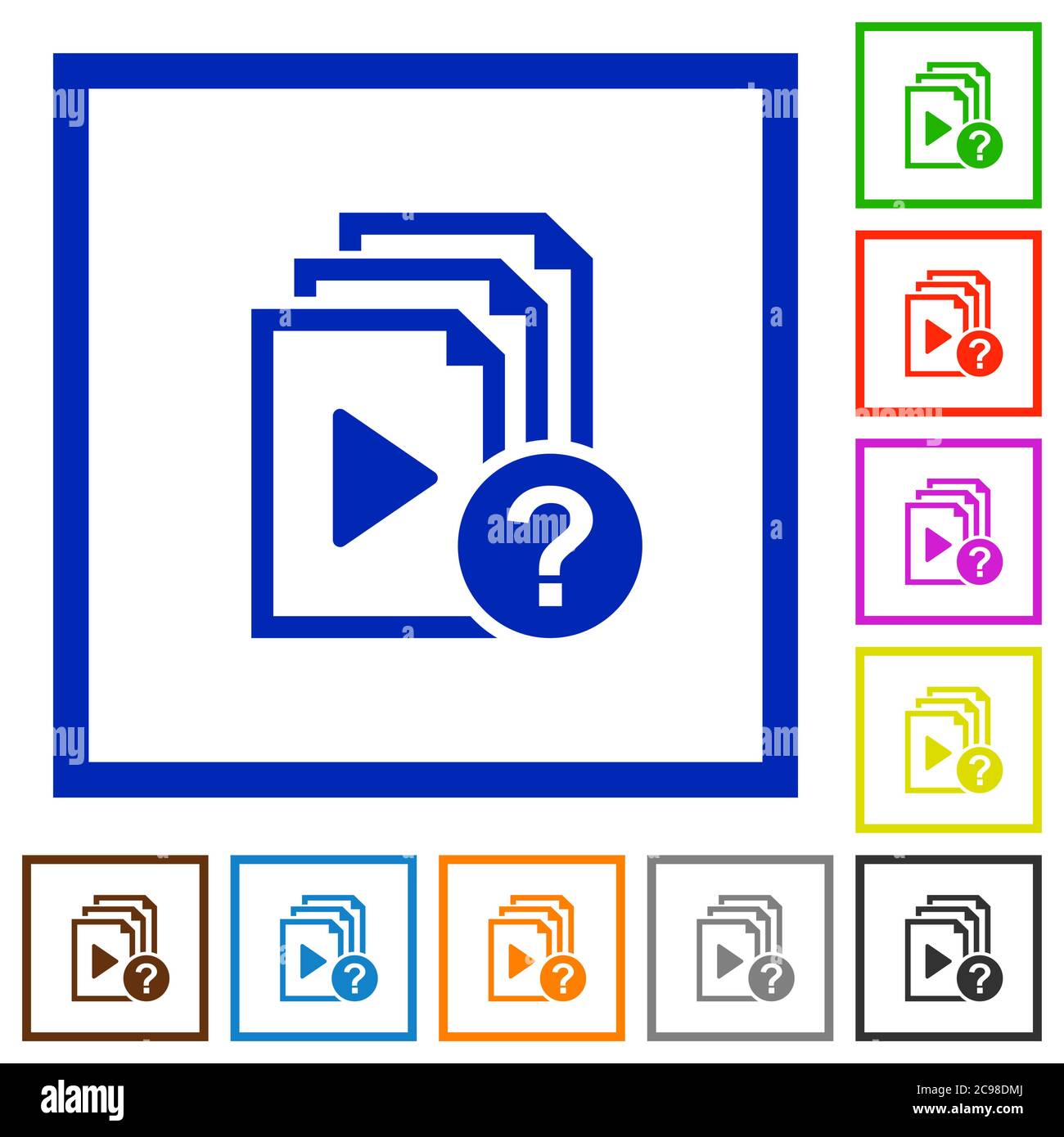 Unknown playlist flat color icons in square frames on white background Stock Vector