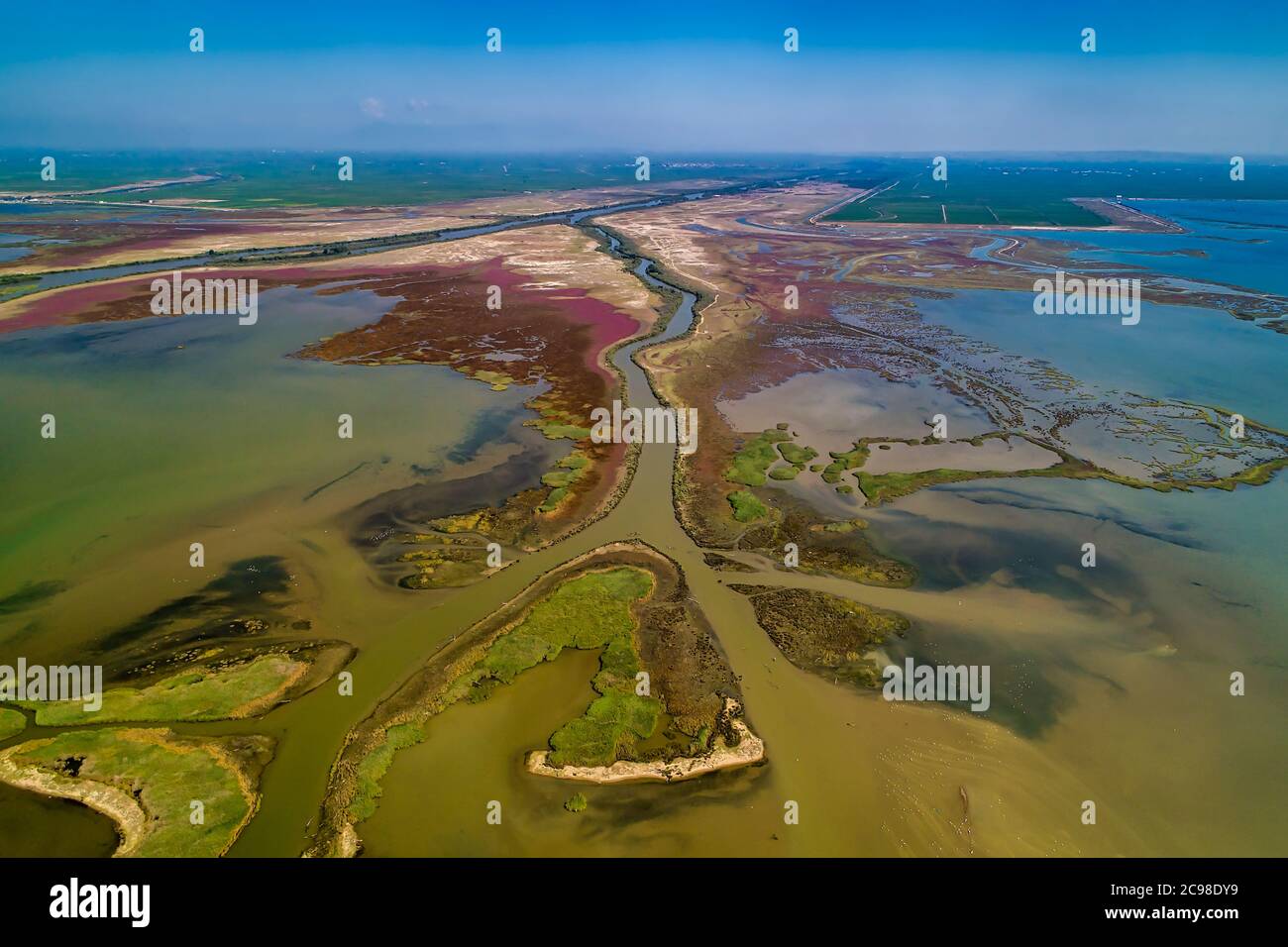 Aerial View of delta of the river Axios, in northern Greece Stock Photo