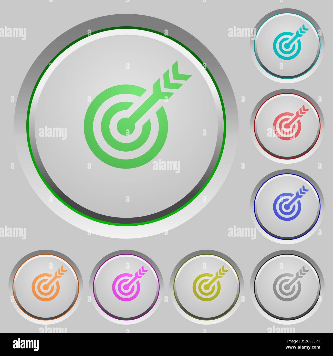 Target table with arrow color icons on sunk push buttons Stock Vector