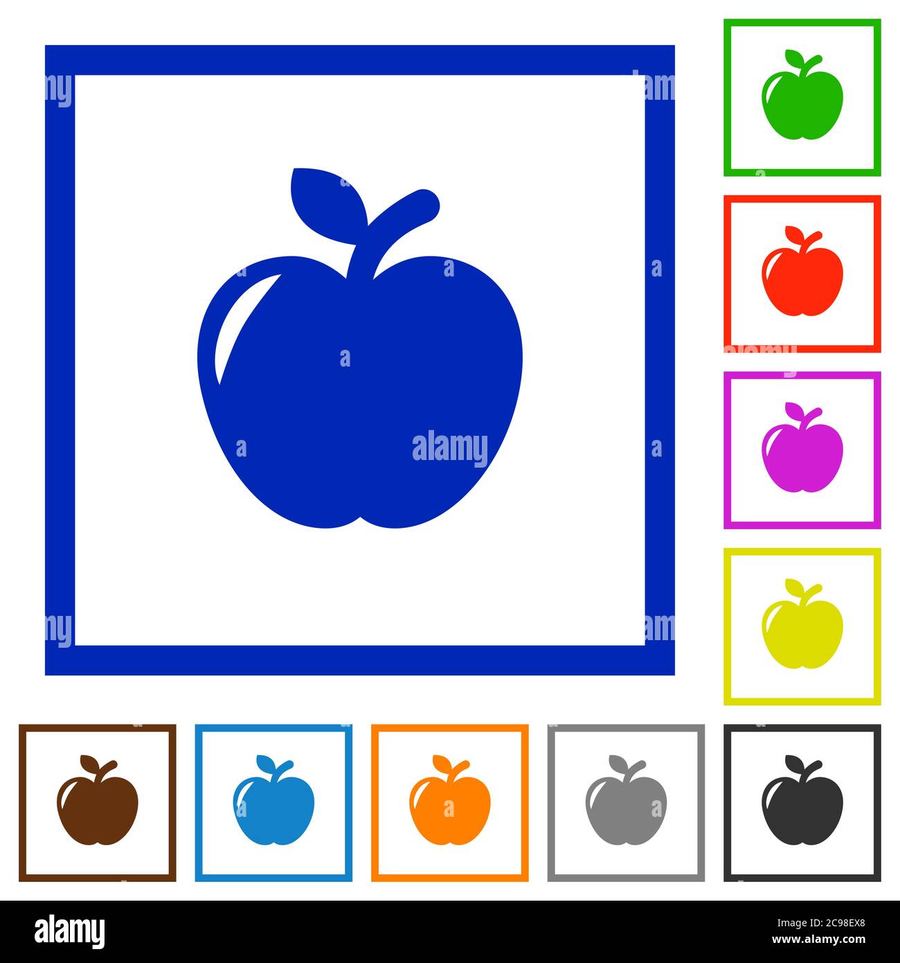 Apple flat color icons in square frames on white background Stock Vector