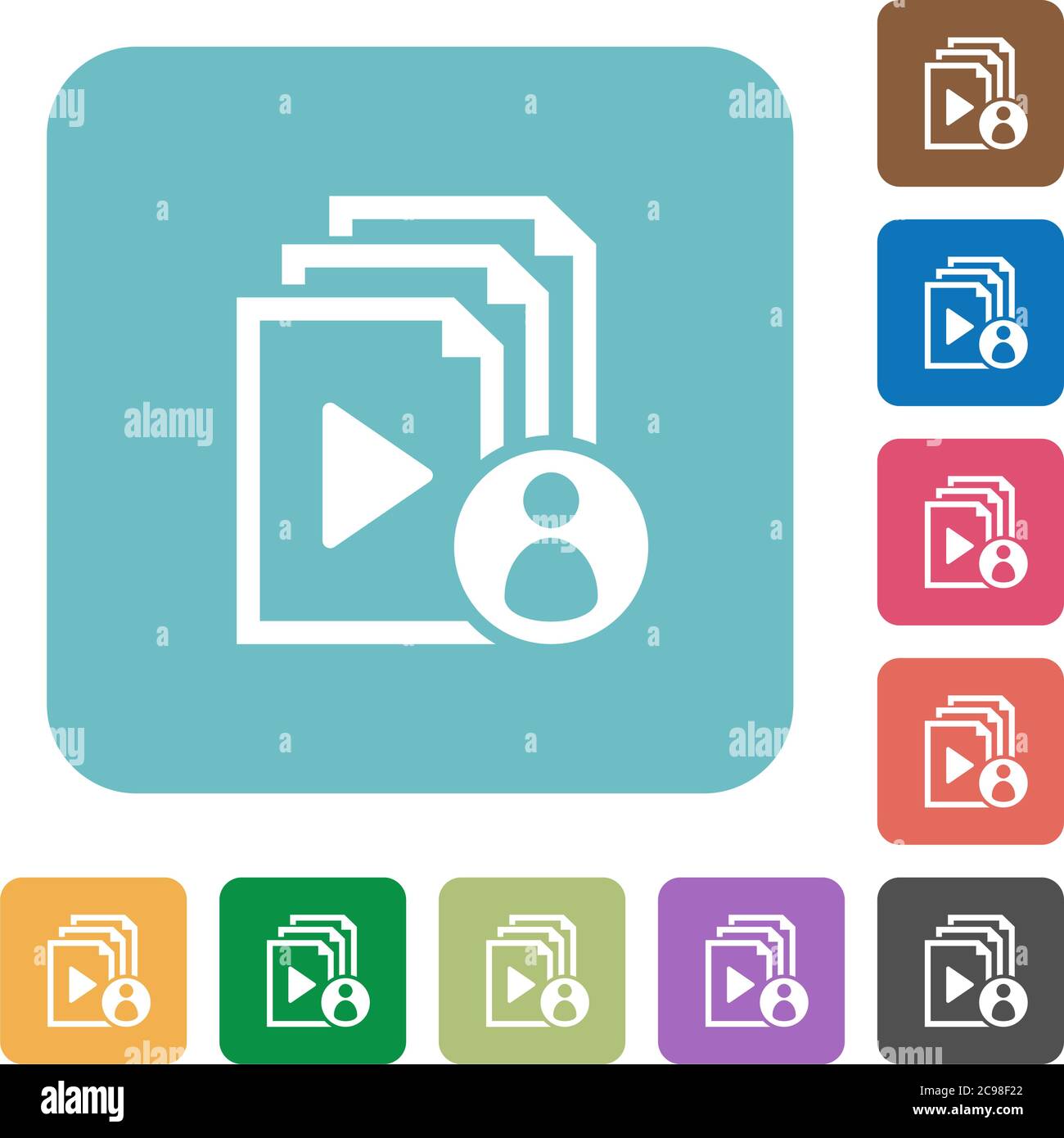 Playlist author white flat icons on color rounded square backgrounds Stock Vector