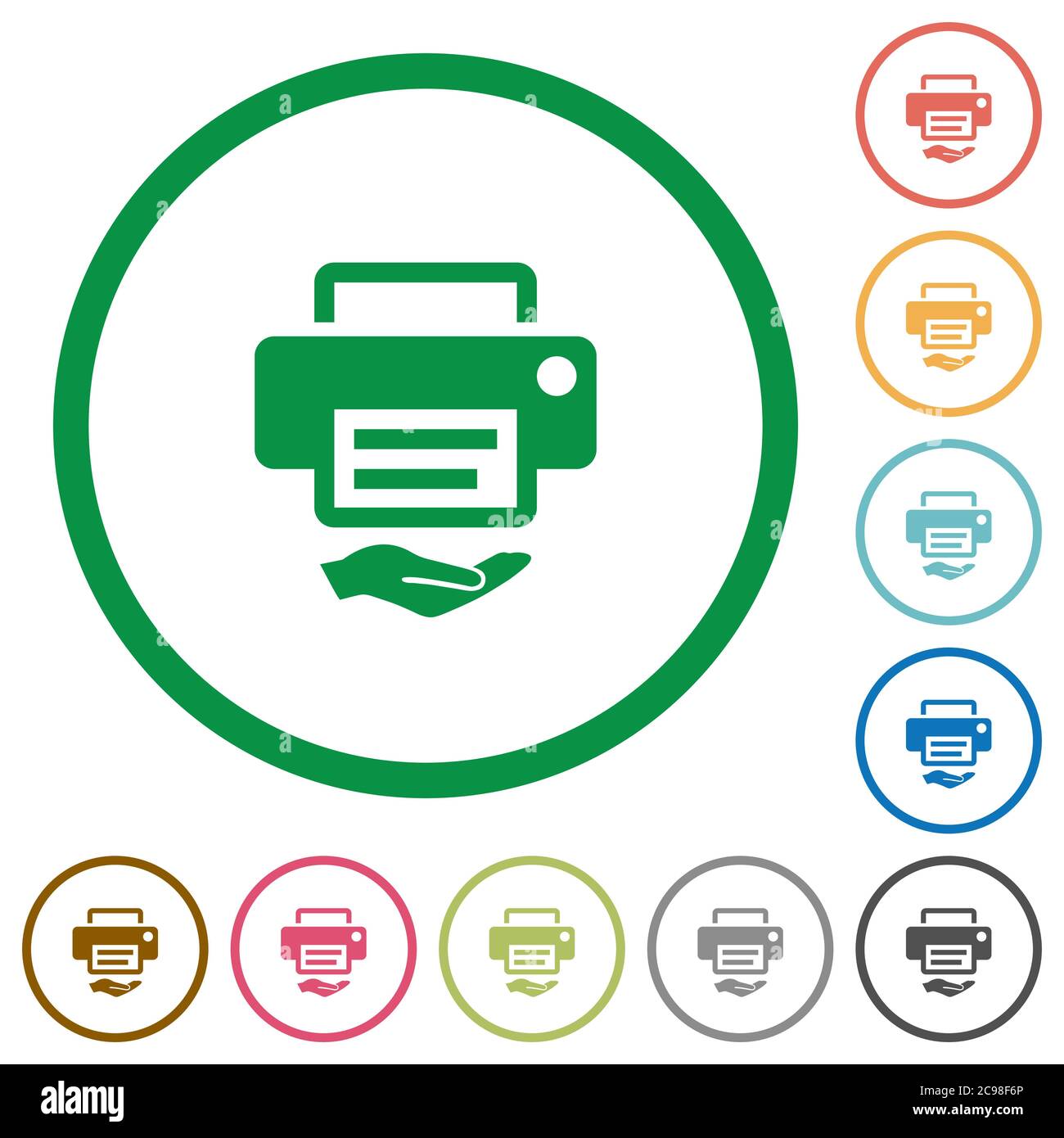 Shared printer flat color icons in round outlines on white background Stock Vector