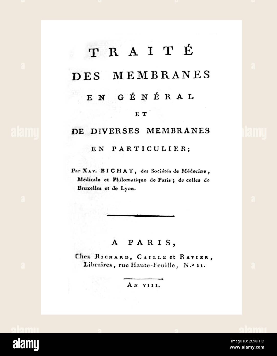 Bichat Traite des Membranes Title Page Refreshed and Reset Stock Photo