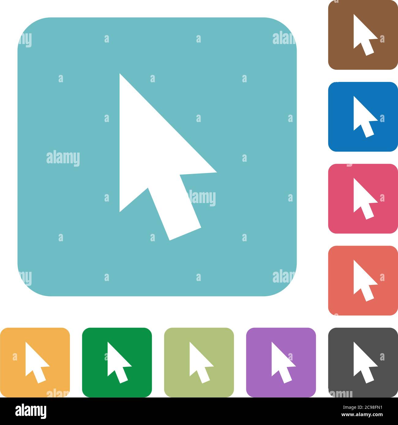 Mouse cursor white flat icons on color rounded square backgrounds Stock Vector