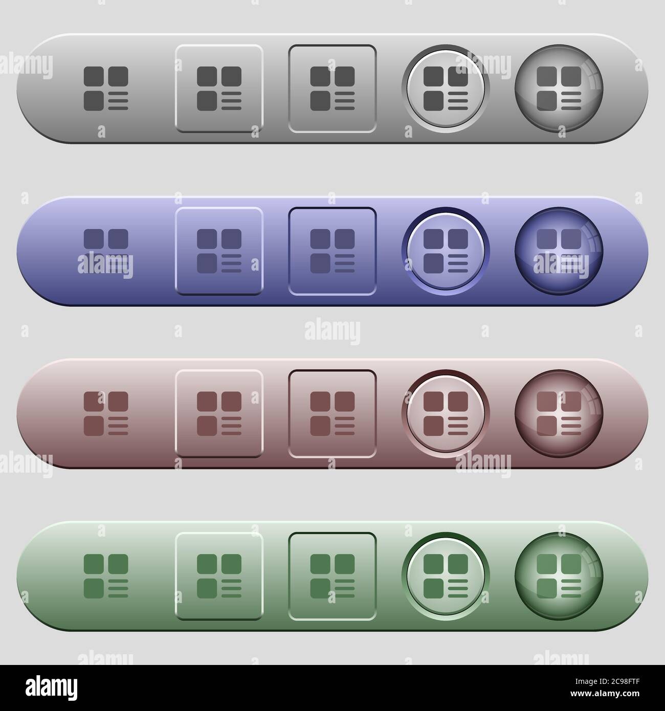 Component options icons on rounded horizontal menu bars in different colors and button styles Stock Vector