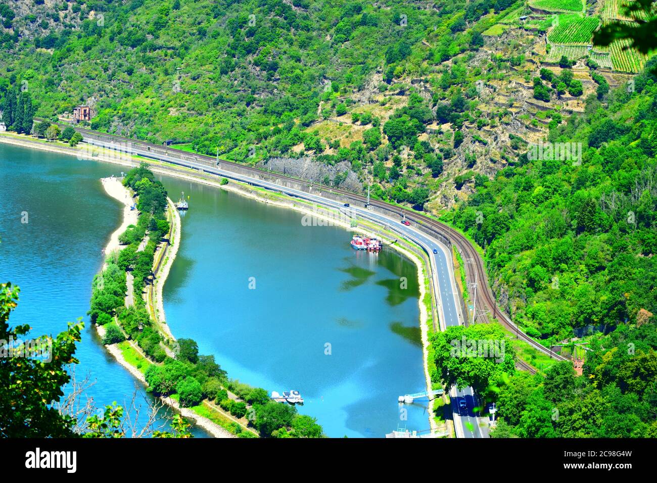 view into Rhine valley at the Loreley Stock Photo