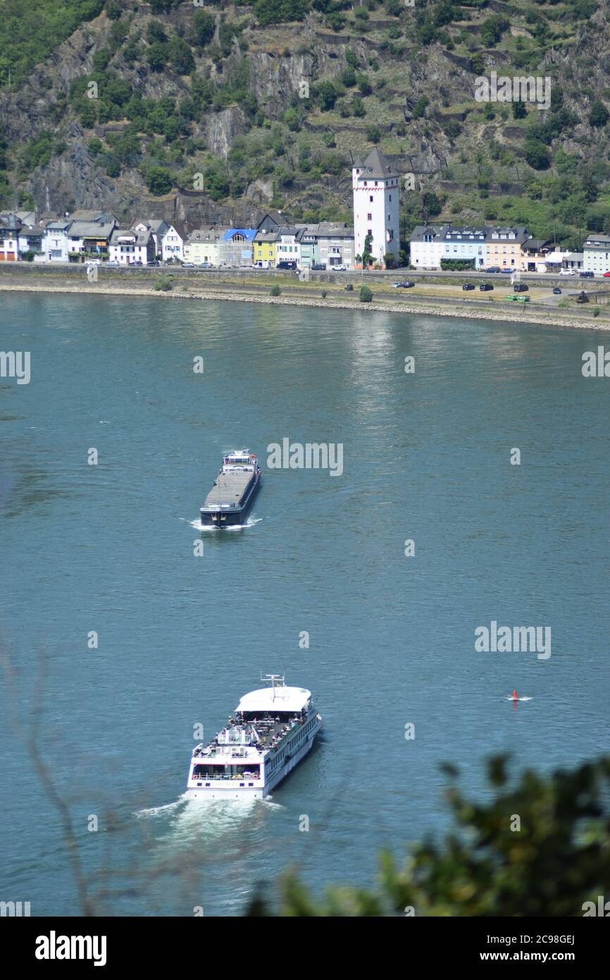 view into Rhine valley at the Loreley Stock Photo