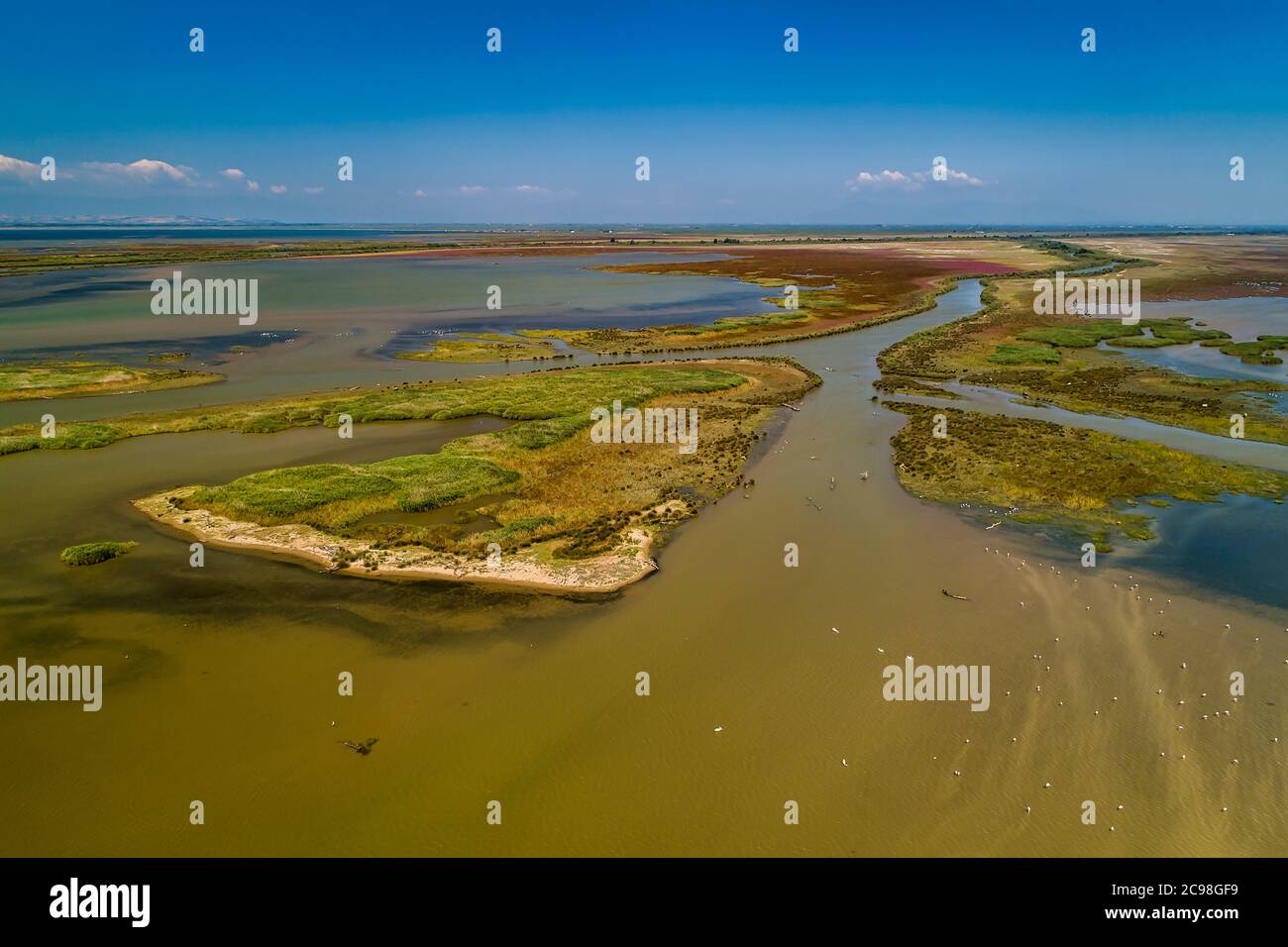 Aerial View of delta of the river Axios, in northern Greece Stock Photo ...