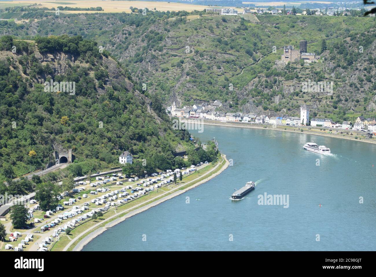 view into Rhine valley at the Loreley Stock Photo