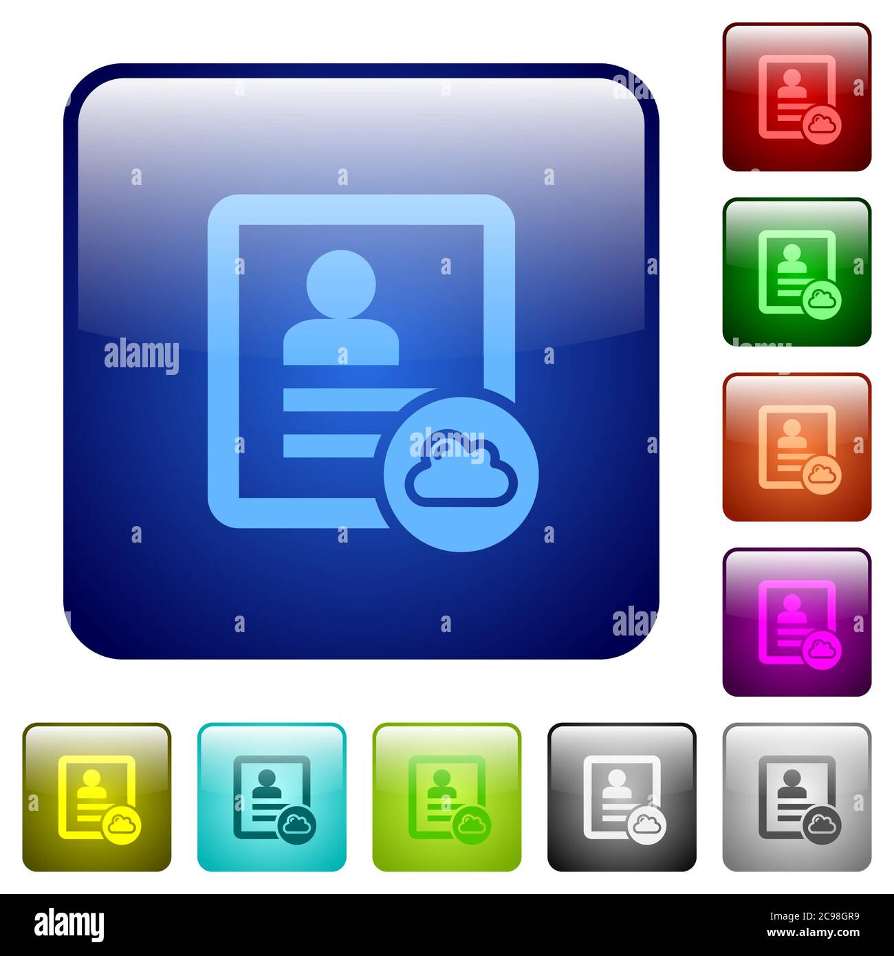 Cloud contact icons in rounded square color glossy button set Stock Vector