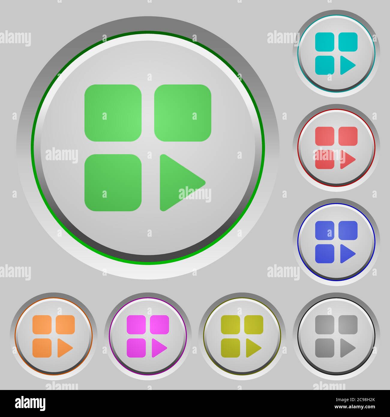 Component play color icons on sunk push buttons Stock Vector