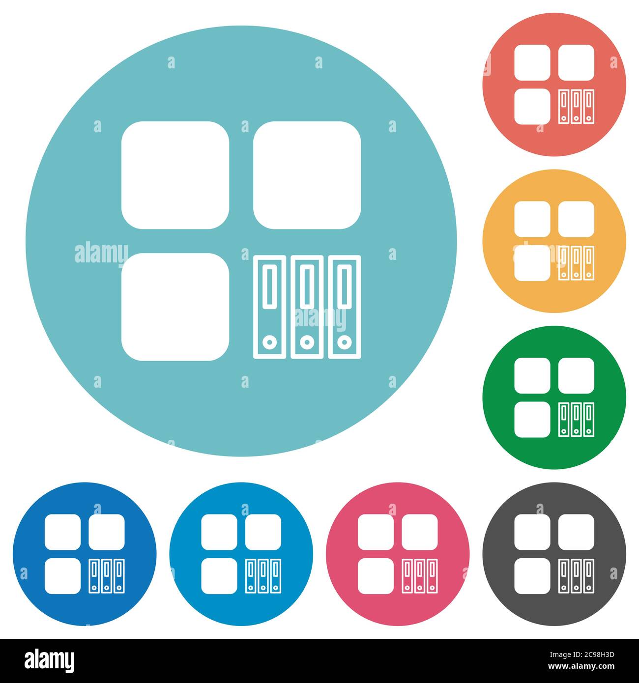 Archive component flat white icons on round color backgrounds Stock Vector