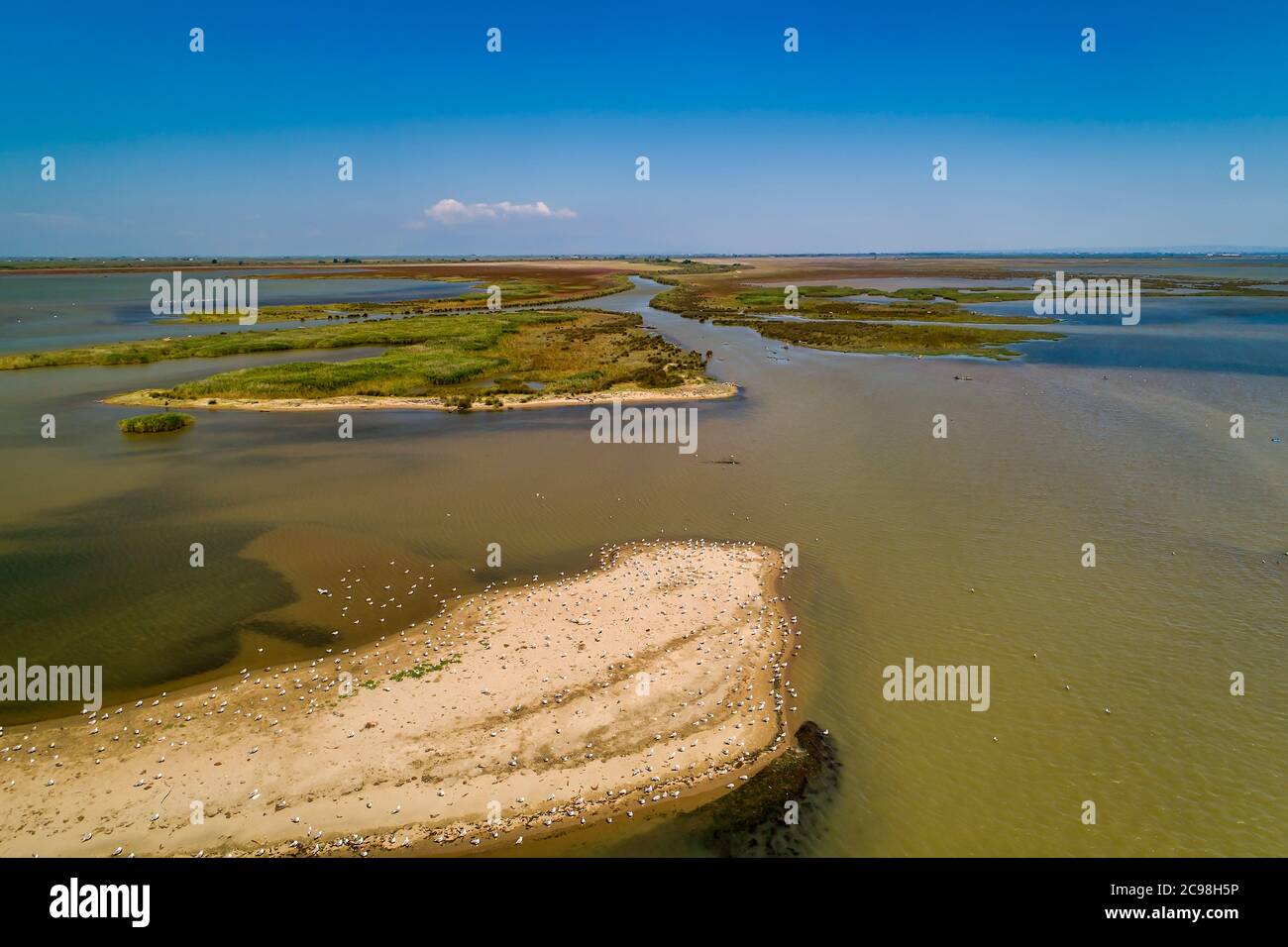 Aerial View of delta of the river Axios, in northern Greece Stock Photo ...