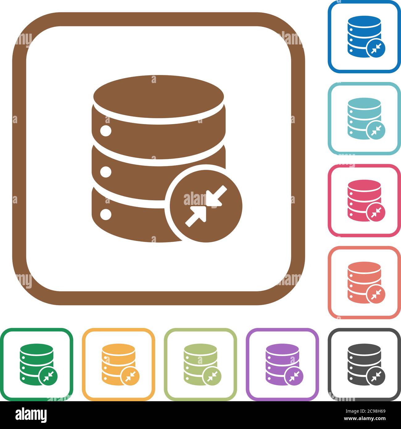 Shrink database simple icons in color rounded square frames on white background Stock Vector