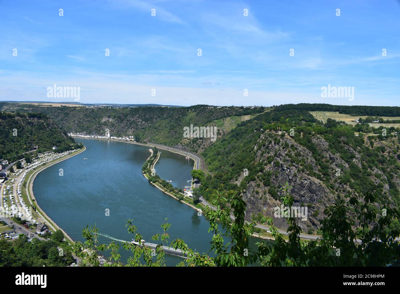 view into Rhine valley at the Loreley Stock Photo