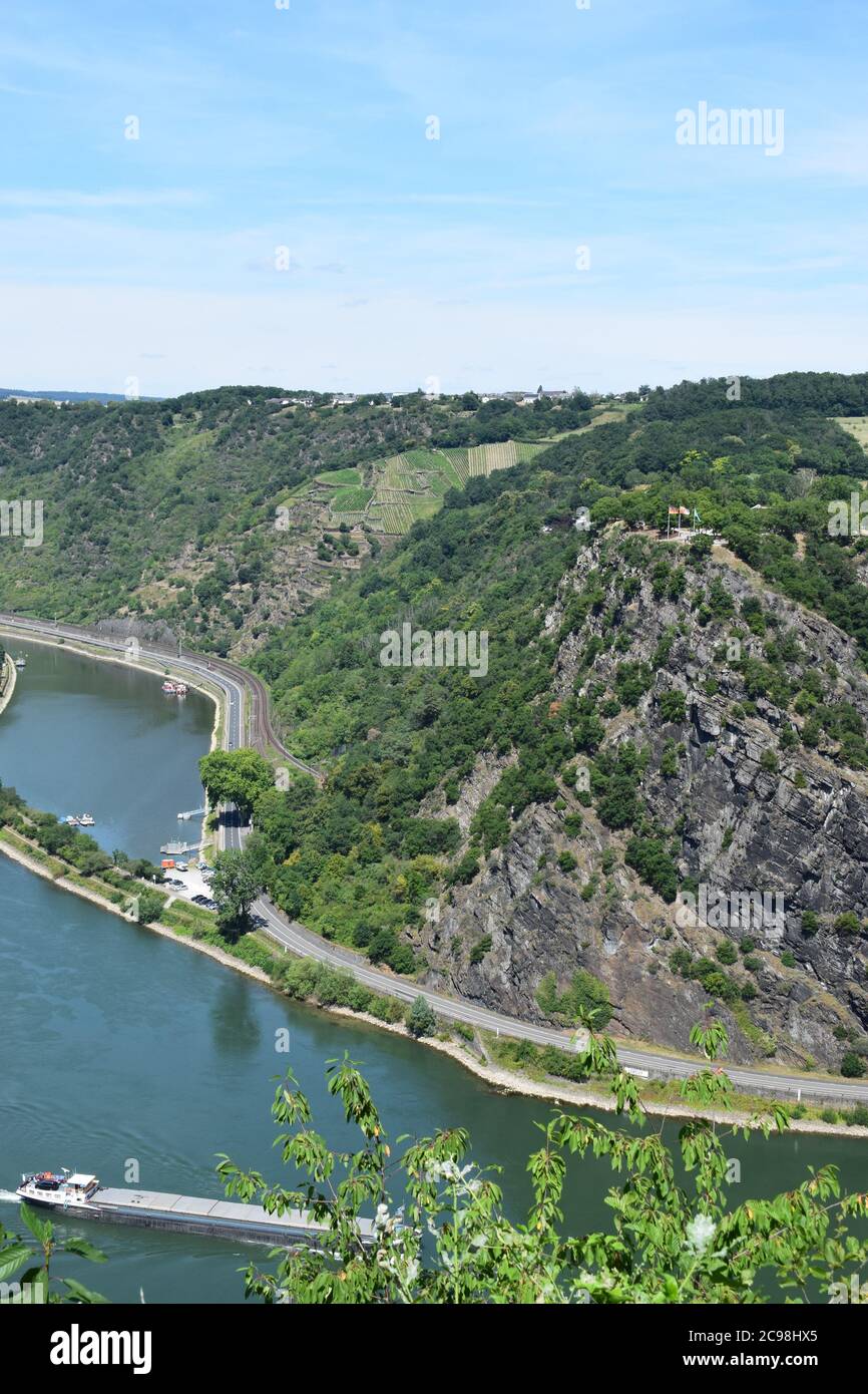 view into Rhine valley at the Loreley Stock Photo