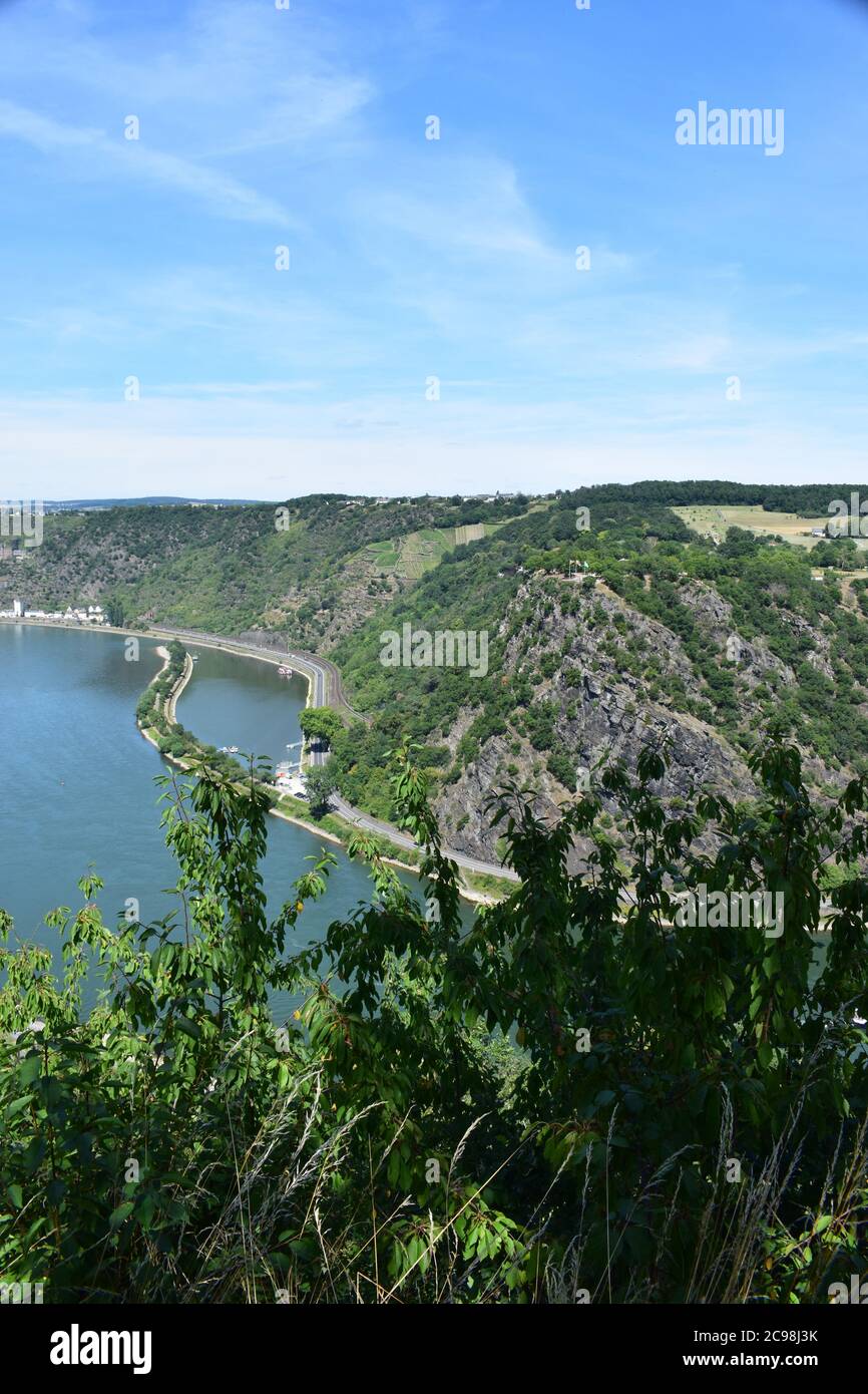 view into Rhine valley at the Loreley Stock Photo