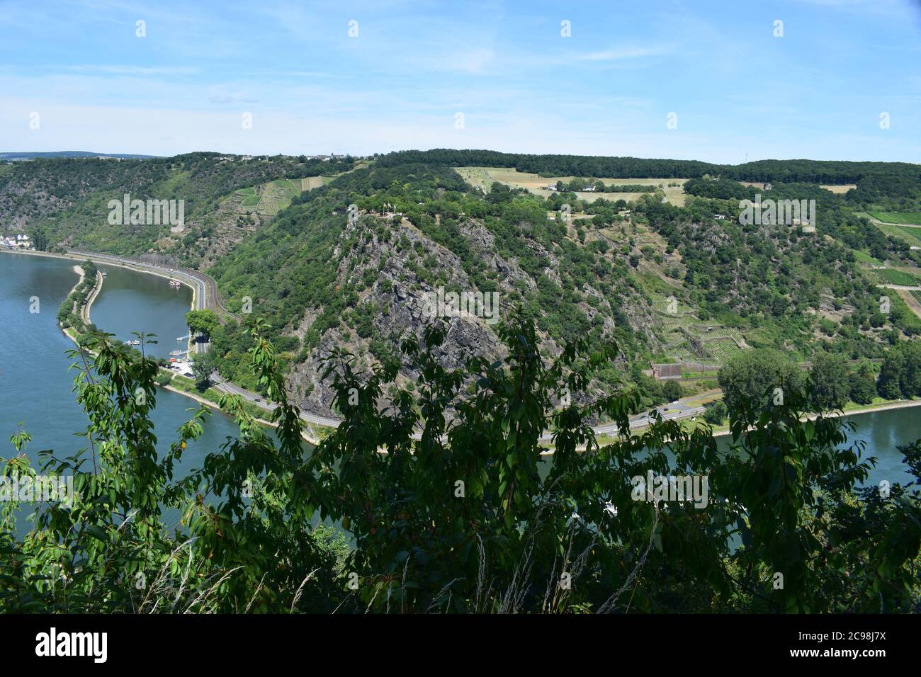 view into Rhine valley at the Loreley Stock Photo