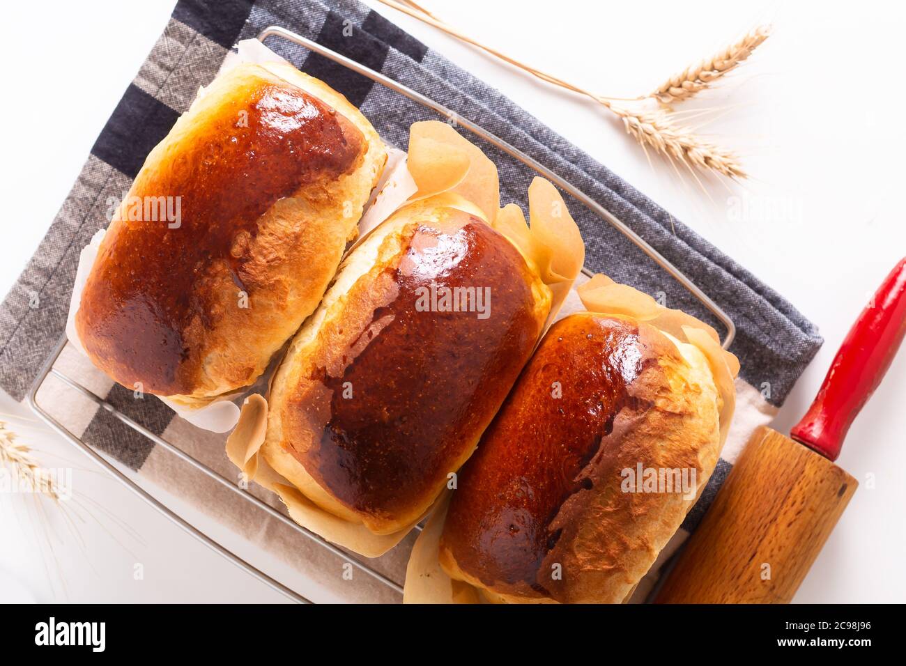 Food Baking concept Fresh baked organic homemade soft milk loaf bread with copy space Stock Photo
