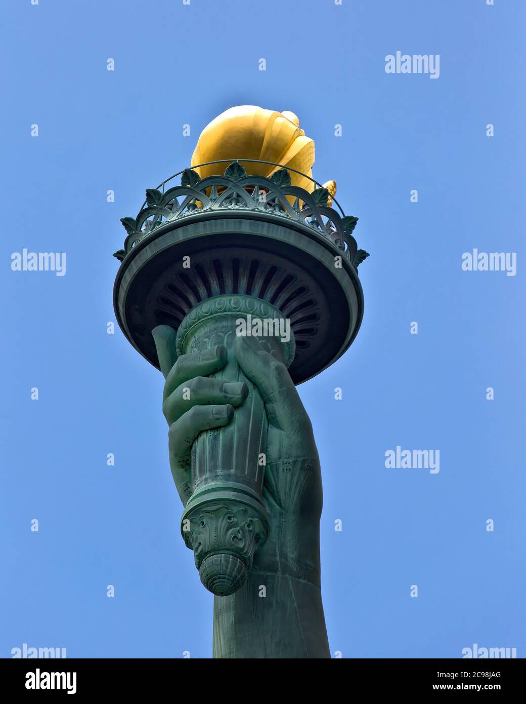 Statue of Liberty Liberty Island New York NY. Closeup of the Statue of Liberty torch Stock