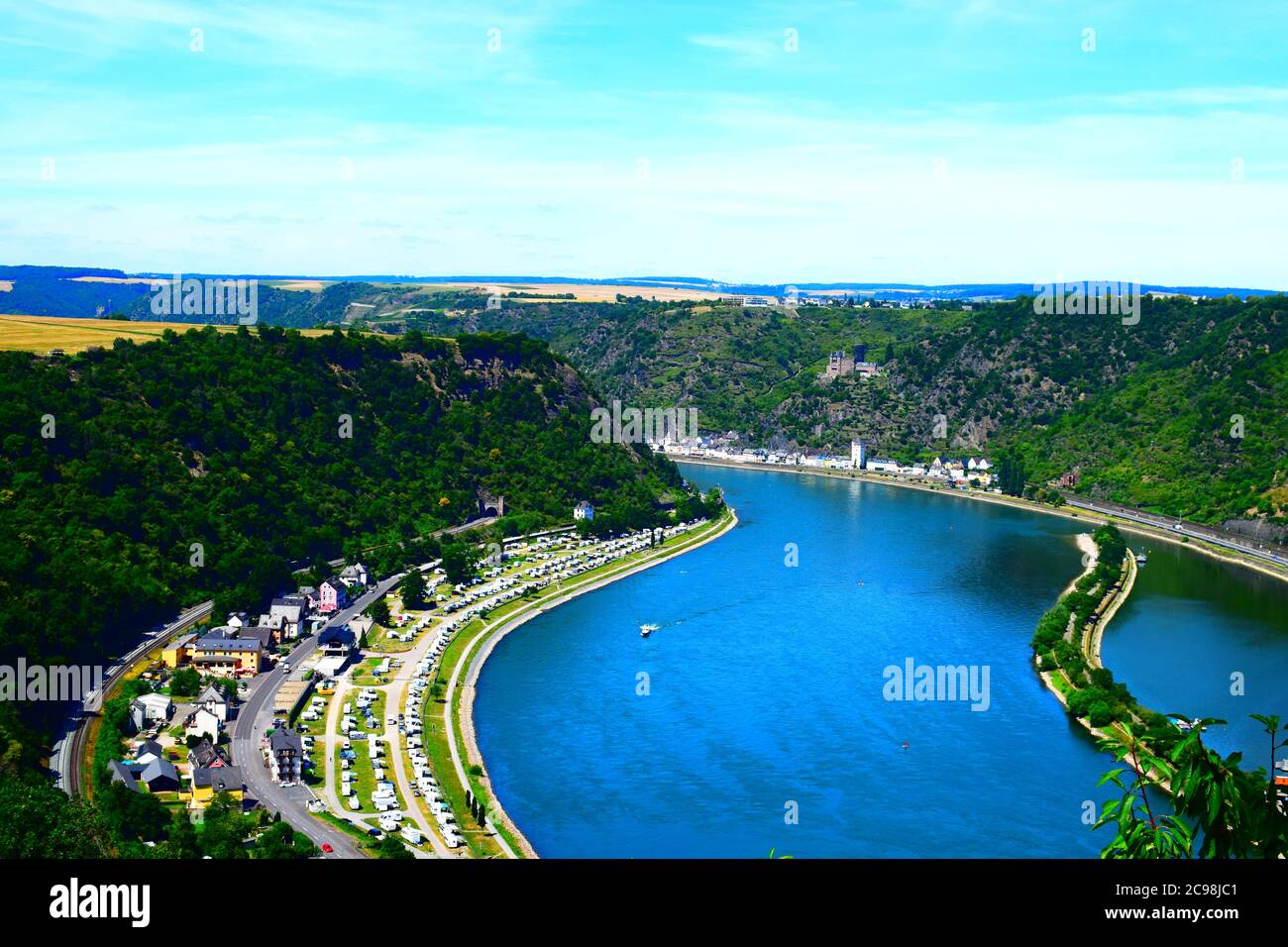 view into Rhine valley at the Loreley Stock Photo