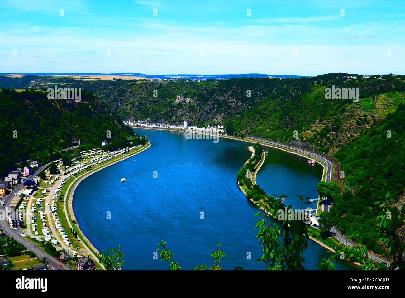 view into Rhine valley at the Loreley Stock Photo