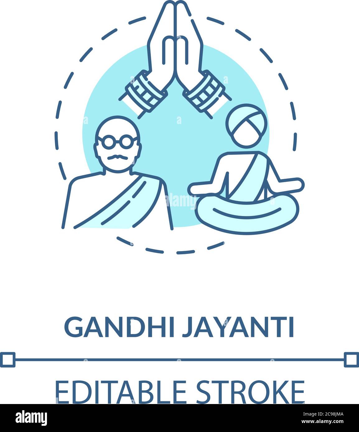 Gandhi jayanti concept icon. Indian holiday, Mahatma Gandhi commemoration idea thin line illustration. International non violence day. Vector isolated Stock Vector