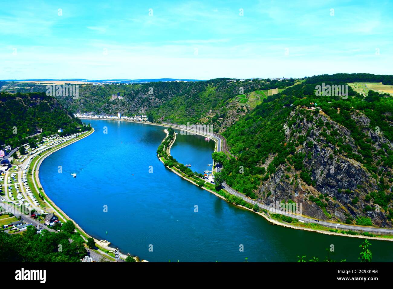 view into Rhine valley at the Loreley Stock Photo