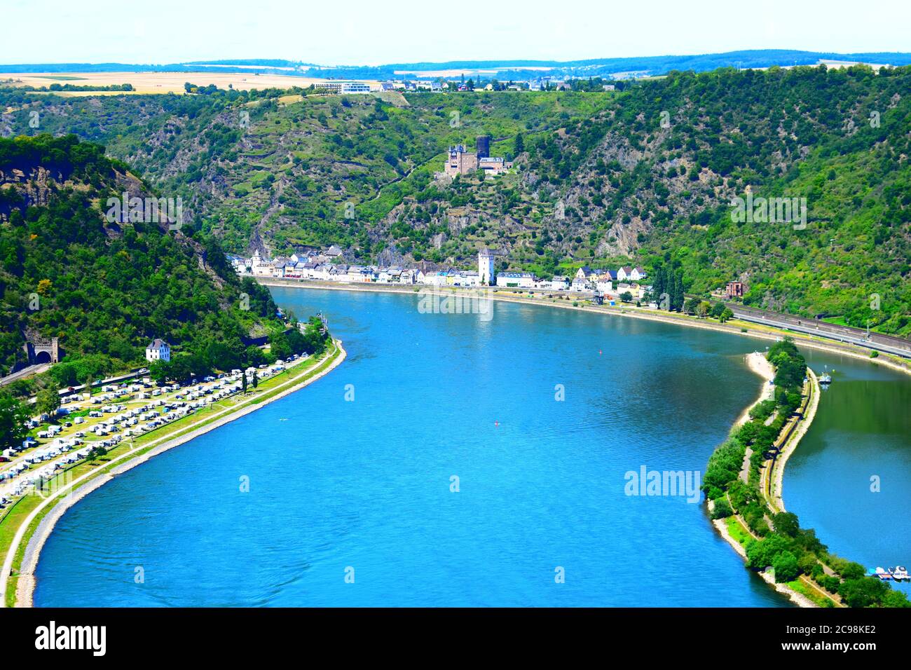 view into Rhine valley at the Loreley Stock Photo