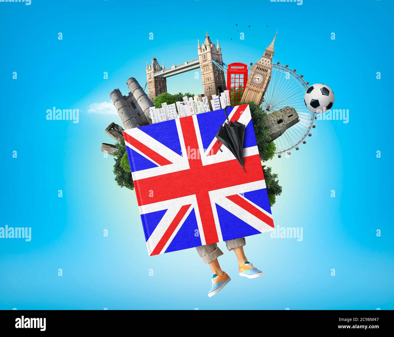 English Textbook With Bookmarks And Sights Educational Concept Stock