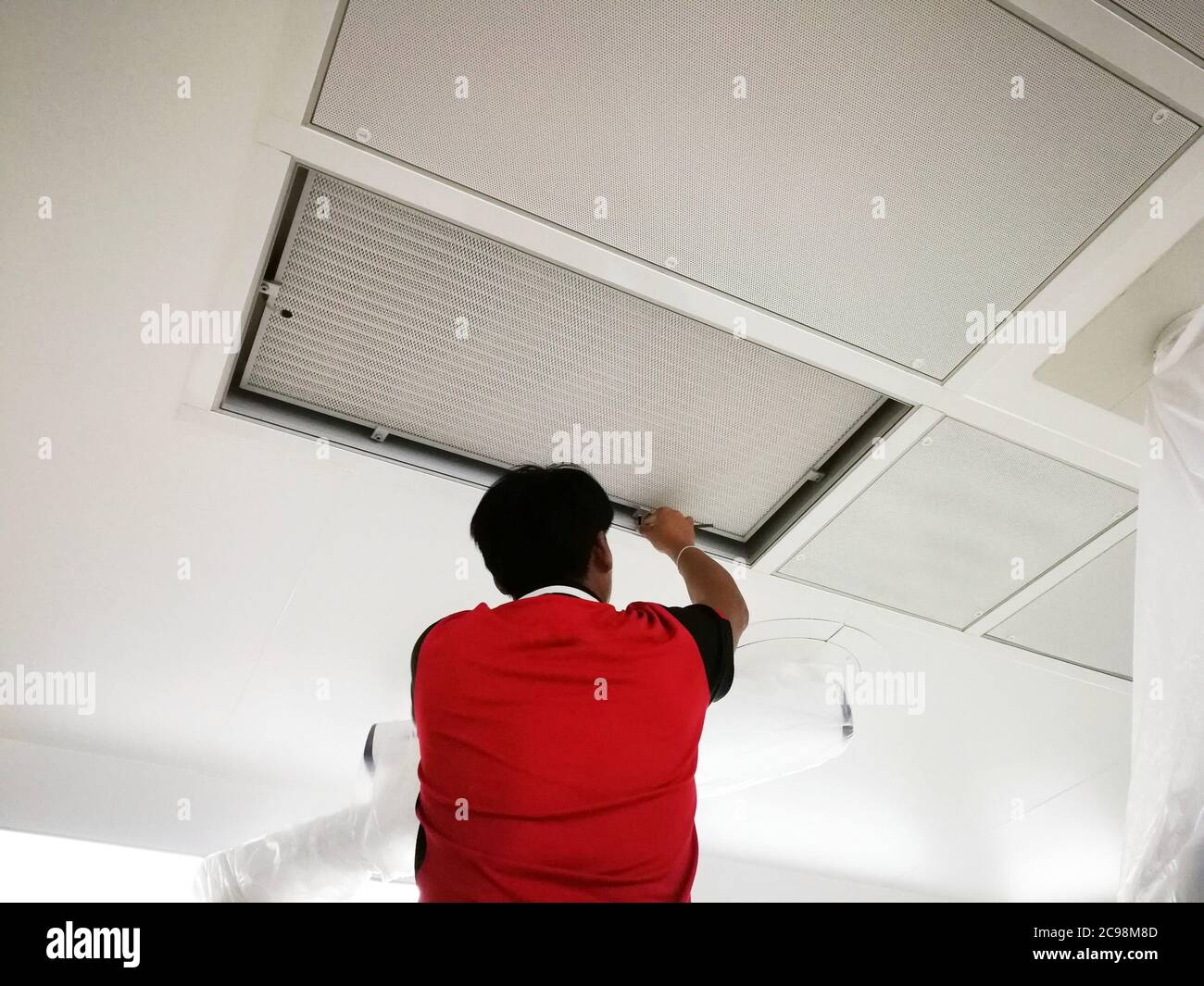 HEPA filter Installation and Testing in Operating Room Stock Photo