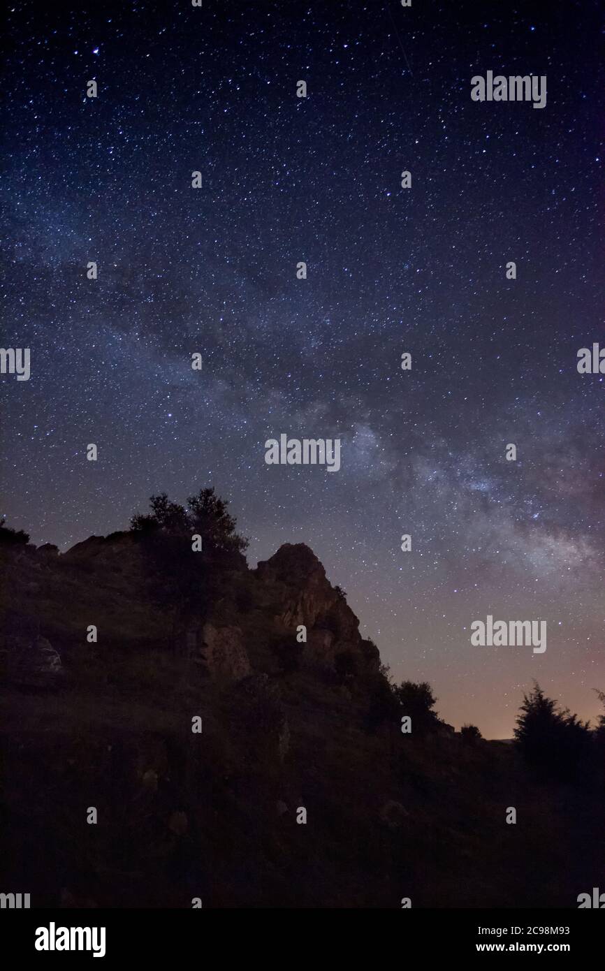 Dark night with a sky full of stars and the beautiful Milky Way. Night ...
