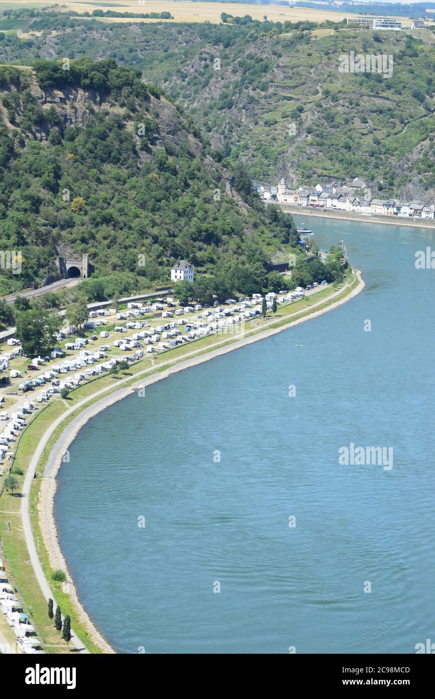 view into Rhine valley at the Loreley Stock Photo