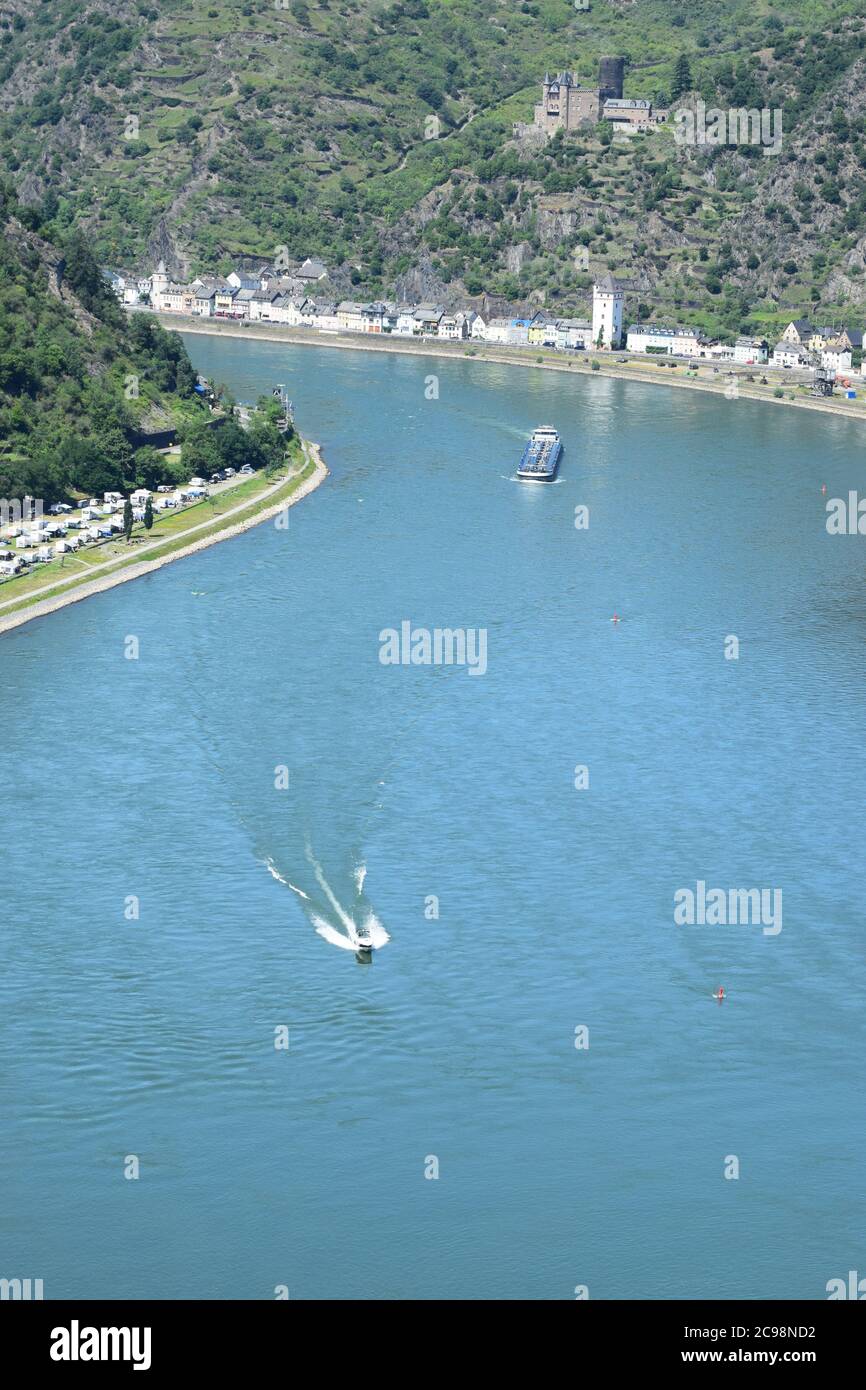 view into Rhine valley at the Loreley Stock Photo