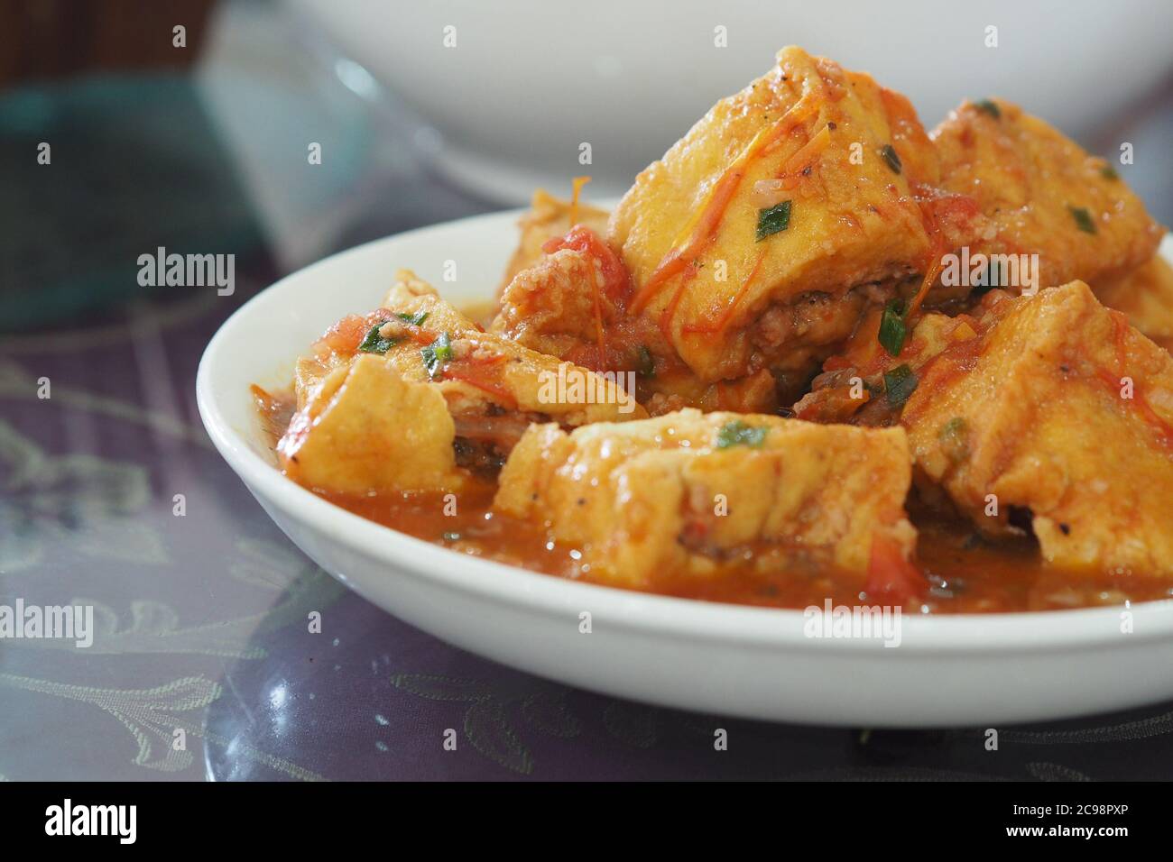Deep Fried Tofu with Gravy Sauce Vietnam and Chiness food Stock Photo