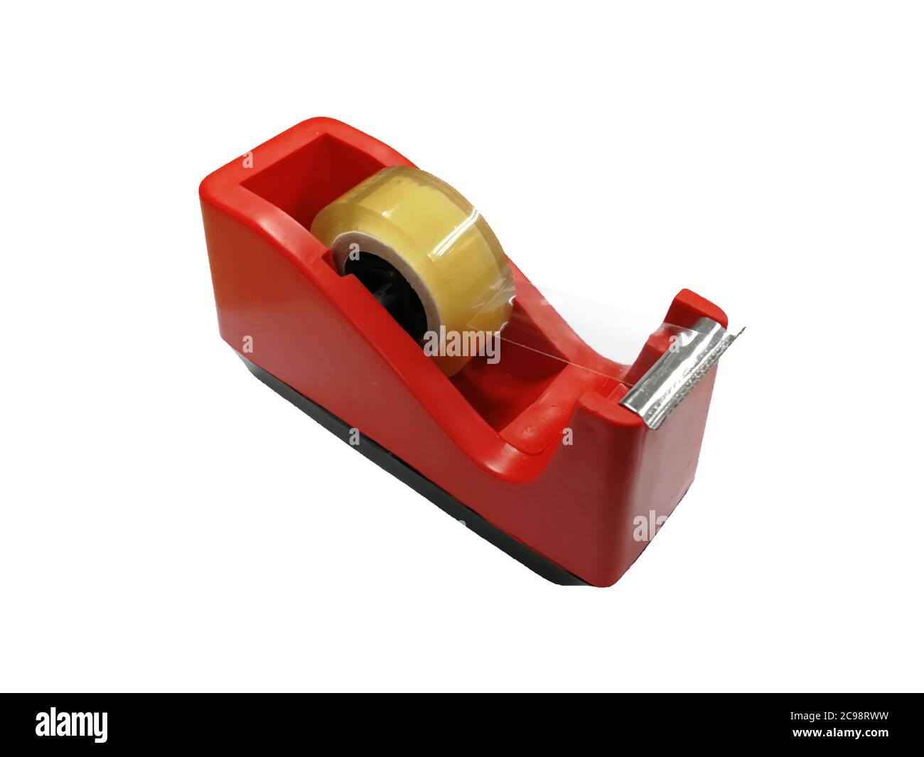 A Red tape dispenser or Scotch tape holder isolated on a white background with Clipping path. Stock Photo